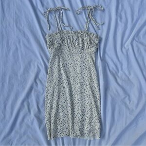 White floral tie strap mini dress